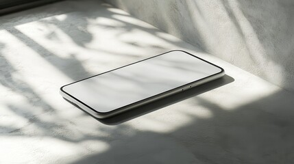 Wall Mural - Blank mockup template of a smartphone on a smooth light gray background, with soft reflections and minimalistic tones.