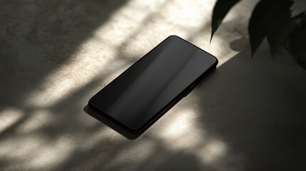 Wall Mural - Blank mockup template of a sleek smartphone on a neutral-colored surface, surrounded by gentle light and simple tones.