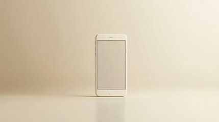 Blank mockup template of a smartphone on a neutral beige background, with minimalist reflections and simple textures.