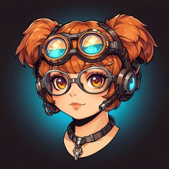 Sticker - Vibrant Anime Girl with Goggles and Headset: A Digital Illustration