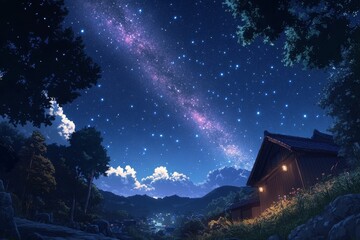 Wall Mural - starry night sky with vibrant shades of blue and distant galaxies illuminating the cosmos
