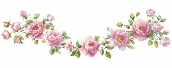 Wall Mural - Pink rose garland, floral design, white background, wedding invite