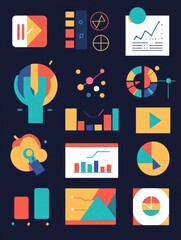 Aufkleber - Colorful graphic elements representing data visualization and analytics tools for modern presentations and reports. Generative AI