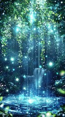 Wall Mural - a mystical canyon background glowing under a twilight sky filled with swirling auroras. radiant wate
