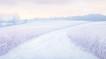 Sticker - Frosty field sunrise, winter road, tranquil landscape