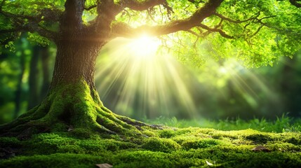 Wall Mural - Majestic Ancient Tree Basking in Sunlight