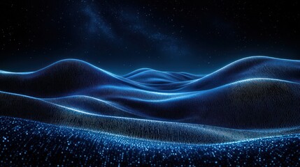 Wall Mural - Abstract blue glowing hills under starry night sky.