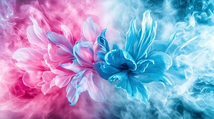 Aufkleber - A mistlike dispersion of blue and pink colors creating vibrant floral patterns studio digital art abstract close-up