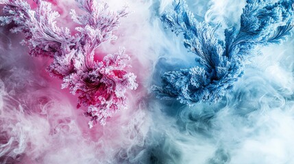 Poster - A mistlike dispersion of blue and pink colors in abstract art digital creation vibrant atmosphere artistic perspective