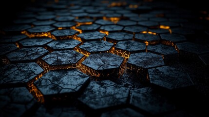 Poster - Illuminated hexagons create a stunning visual display in a dark environment abstract digital art