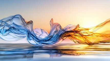 Poster - Abstract ocean waves flowing smoothly against sunset digital art tranquil environment artistic perspective serene concept