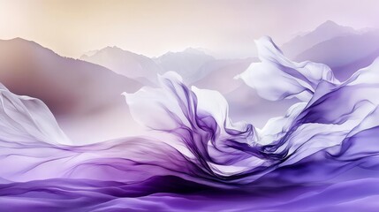 Poster - Gently flowing white mist over purple landscape abstract art tranquil environment soft viewpoint serene concept