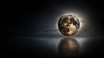 Poster - Eclipse phenomenon celestial viewpoint grayscale art serene environment digital interpretation