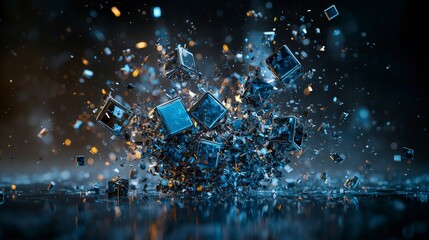 Poster - Dynamic abstract cubes expanding outward in a vivid digital environment 3d art futuristic concept