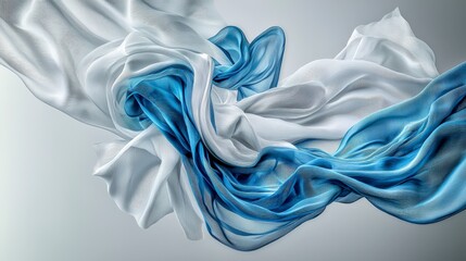 Poster - Elegant abstract lines swirling in blue and white fabric digital art soft textures modern design