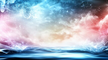 Fototapete - Ethereal sky with glowing particles cosmic horizon digital art surreal atmosphere wide view dreamlike concept
