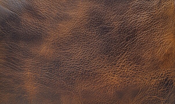 Close-up texture of brown leather with wrinkles and natural grain.