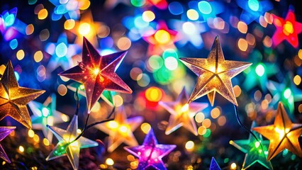 Wall Mural - Multicolor Abstract Starburst Bokeh Background - Festive Sparkling Lights