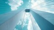 © Planetz - Stunning View of a Modern Suspension Bridge Against a Bright Teal Sky with Wispy Clouds and Dramatic Perspective from Below