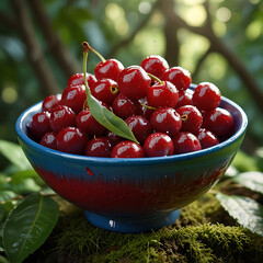 Wall Mural - Beautiful  fresh cherries in a bowl