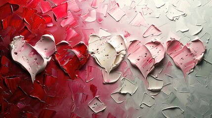 Poster - Textured painting for valentine's day pattern, hearts should be white, pink, red.