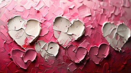 Poster - Textured painting for valentine's day pattern, hearts should be white, pink, red.