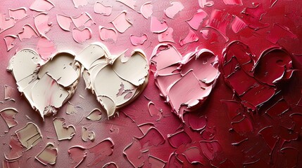 Poster - Textured painting for valentine's day pattern, hearts should be white, pink, red.