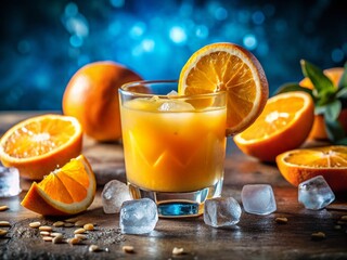 Wall Mural - Panoramic Photo: Refreshing Glass of Orange Juice with Orange Slice