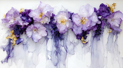 Poster - A stunning arrangement of delicate purple flowers with flowing petals, accented by golden details, creating a soft and elegant aesthetic.