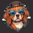 © SetCartoon - Beagle in a Brown Hat and Goggles: A Stylish Canine Portrait