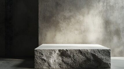 Wall Mural - Concrete podium with rough texture and single stone photorealism minimalism