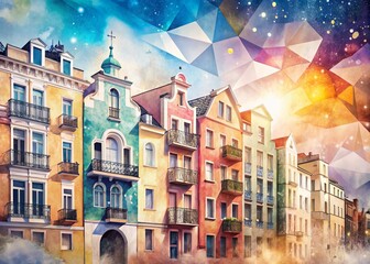 Wall Mural - Pastel Watercolor Architecture: Dreamy Building Facades & Soft Hues