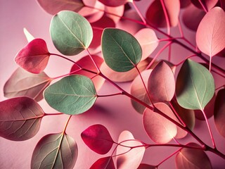 Poster - Pink Eucalyptus Leaves Shadow Background - Pastel Floral Stock Photo