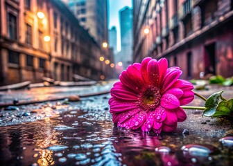 Canvas Print - Pink Flower Water Droplets Urban Decay Grunge Texture Photography