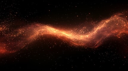 golden cosmic swirl of sparkling light particles amidst the infinite blackness of space