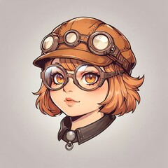 Sticker - Adorable Girl with Aviator Cap and Glasses: A Whimsical Illustration