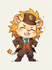 Sticker - Adorable Lion Conductor in a Chic Suit