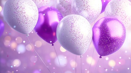 Wall Mural - Purple and White Glitter Balloons Celebration