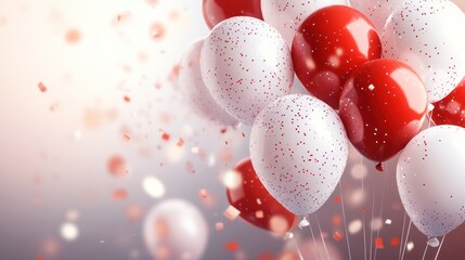 Wall Mural - Festive Red and White Balloons with Confetti