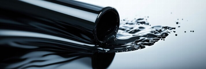 Poster - Black liquid flowing from a pipe creates a striking visual contrast on a smooth surface. Generative AI