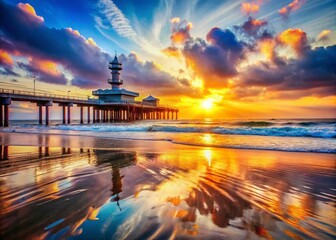 Wall Mural - Scheveningen Beach Sunrise: Double Exposure of Sea and Sky