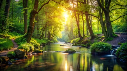 Wall Mural - Serene Forest Brook: Minimalist Nature Photography