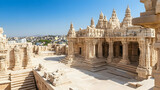 Ancient Indian temple complex, sunny day, city view, historical architecture, travel tourism