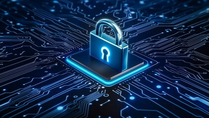 Cyber security lock symbol in a digital world