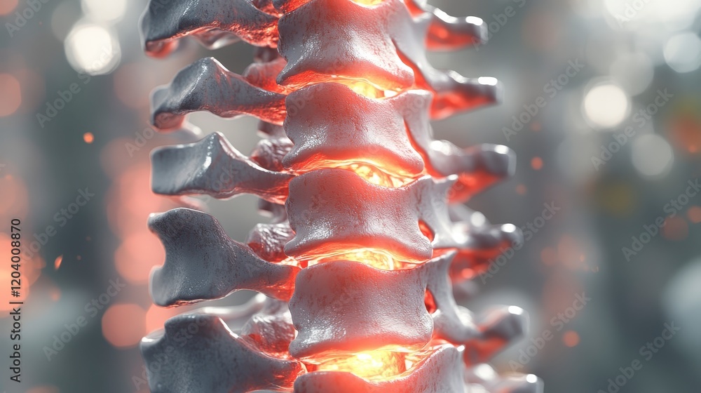 Detailed 3D Render of Lumbar Spine with Illuminated Vertebrae Anatomy ...