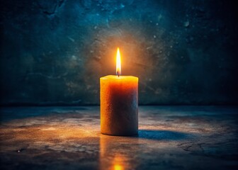 Wall Mural - Single Burning Candle in Dark Room, Nighttime Still Life Photography