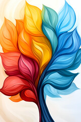 Sticker - A vibrant tree formed from colorful, swirling leaves in shades of orange, blue, yellow, and pink, showcasing artistic fluidity and creativity.