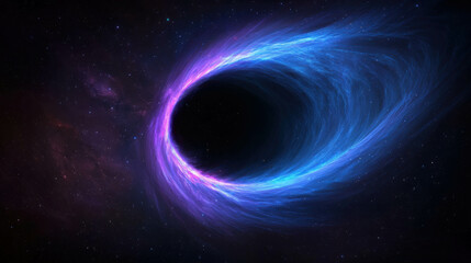 Wall Mural - Ethereal View of Black Hole Pulling in Cosmic Field with Vibrant Color Swirls and Energy Waves