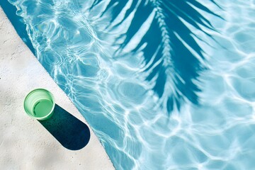 Wall Mural - Poolside serenity a light green cup rests near the water