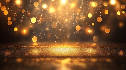 Wall Mural - Golden glitter bokeh background, festive lights